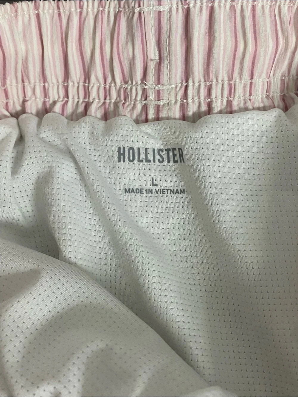 Hollister Light Pink & White Pinstripe Swim Trunks